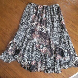 Christopher & Banks Skirt sz M Tribal Print Flounce Ruffle Flared Gores Chiffon